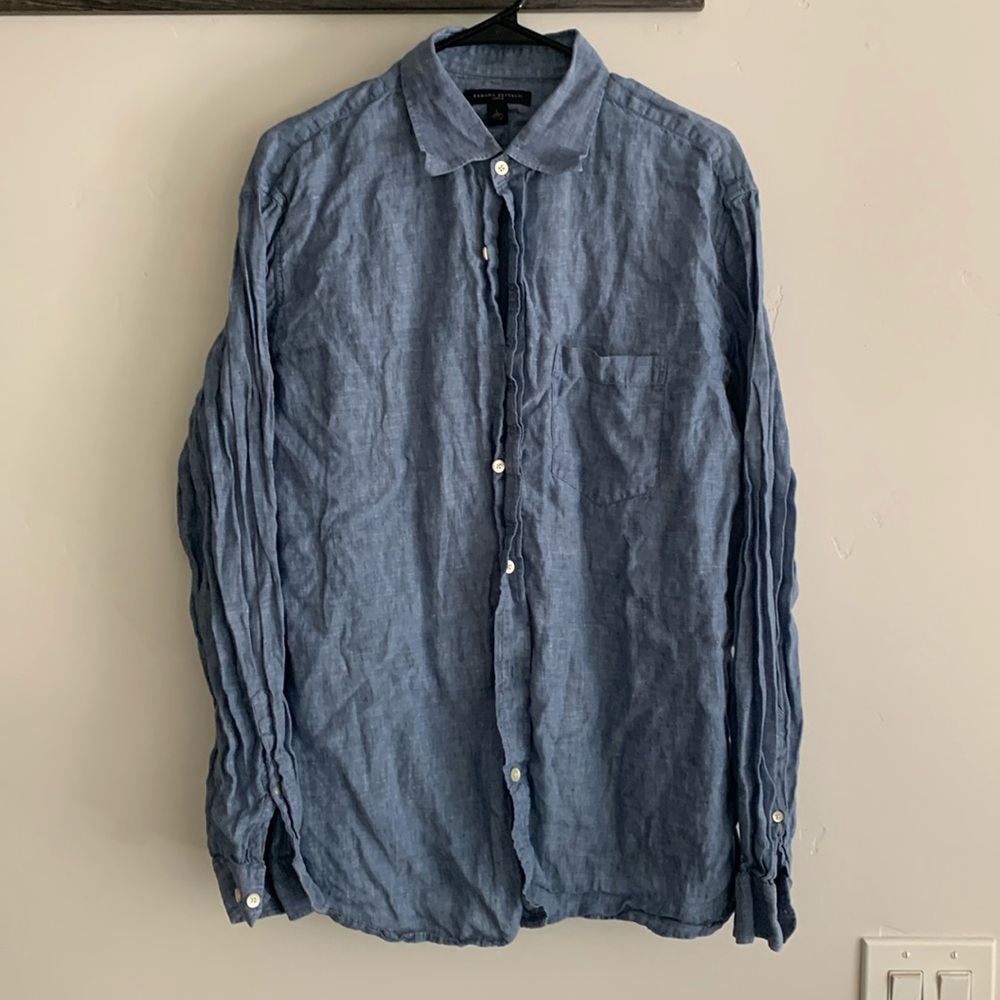 Banana Republic Blue Linen Summer Button Down Shirt Men’s Size Large